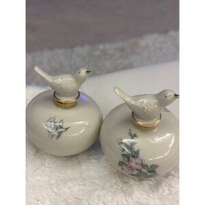 Lenox Serenade™ Porcelain Perfume Bottles  Pair Bird Stoppers, 24k Gold Trim,USA